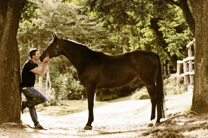 Man Kissing Horse Nose